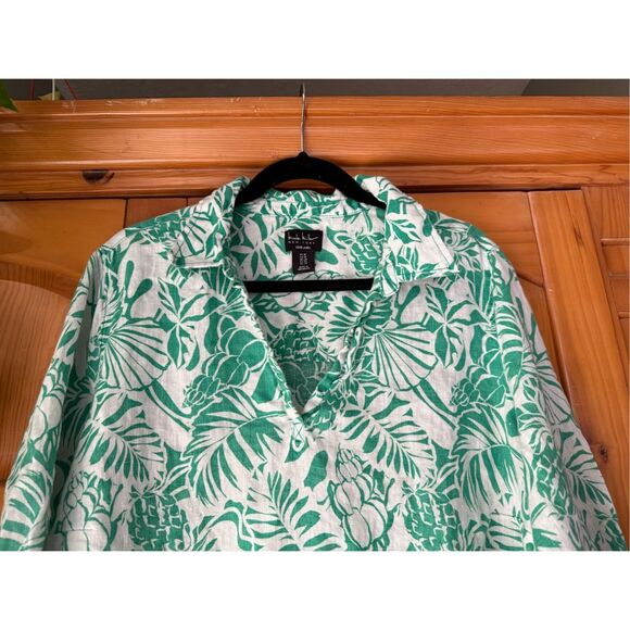 Nicole Miller Tropical 100% Linen Pul Over Top 3/4 slve Tunic Top Blouse SZ 1X - Picture 4 of 9